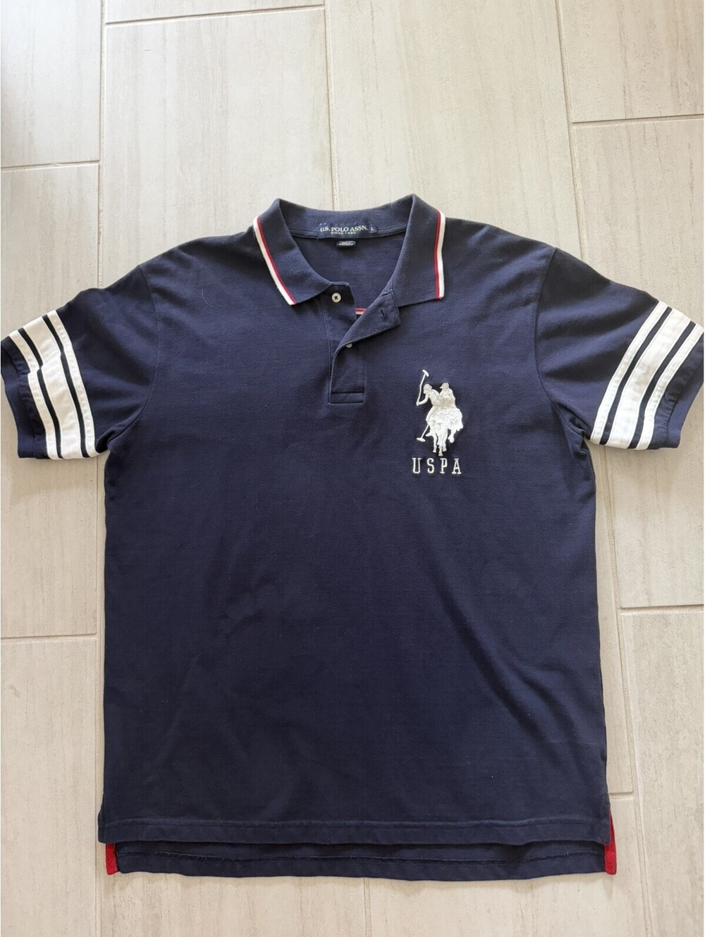 US Polo Assn Polo Shirt Mens L navy Short Sleeve USA Embroidered Rugby Vintage